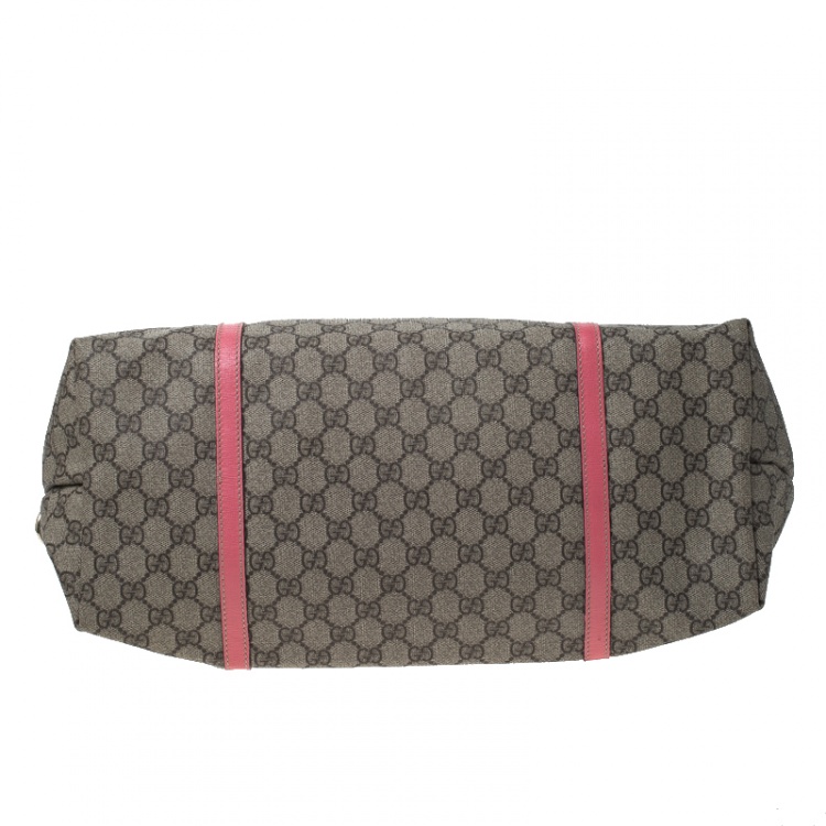 Pre Owned Gucci Beige/Pink GG Supreme Coated Canvas and Leather Joy Large Shopper Tote 