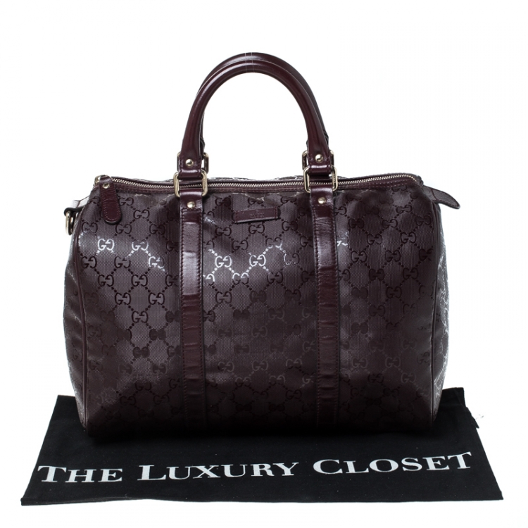 Pre Owned Gucci Dark Burgundy GG Nice Guccissima Canvas Medium Joy Boston Bag