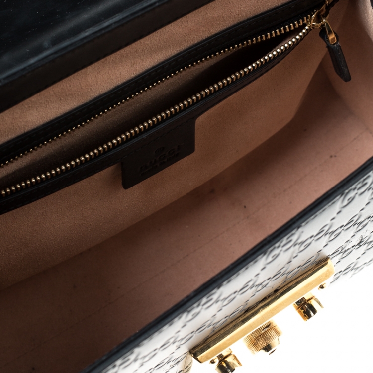 Pre Owned Gucci Black Guccissima Leather Small Padlock Top Handle Bag