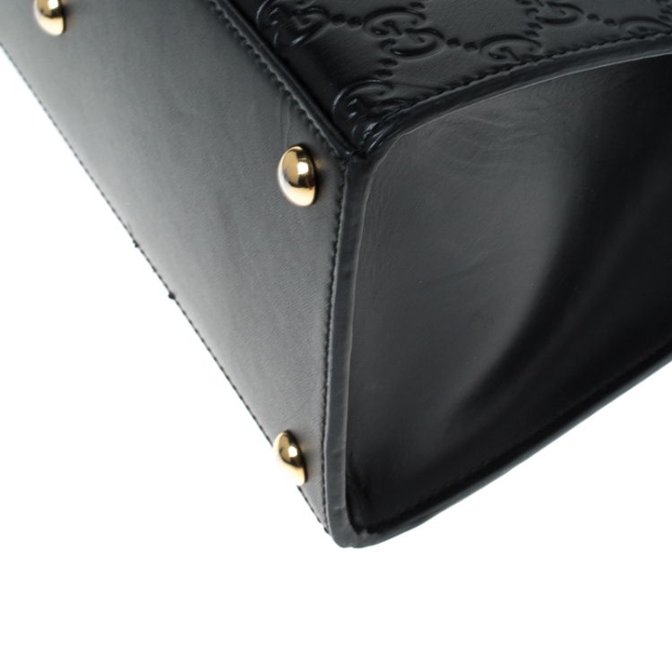 Pre Owned Gucci Black Guccissima Leather Small Padlock Top Handle Bag