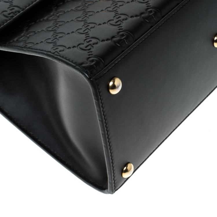 Pre Owned Gucci Black Guccissima Leather Small Padlock Top Handle Bag