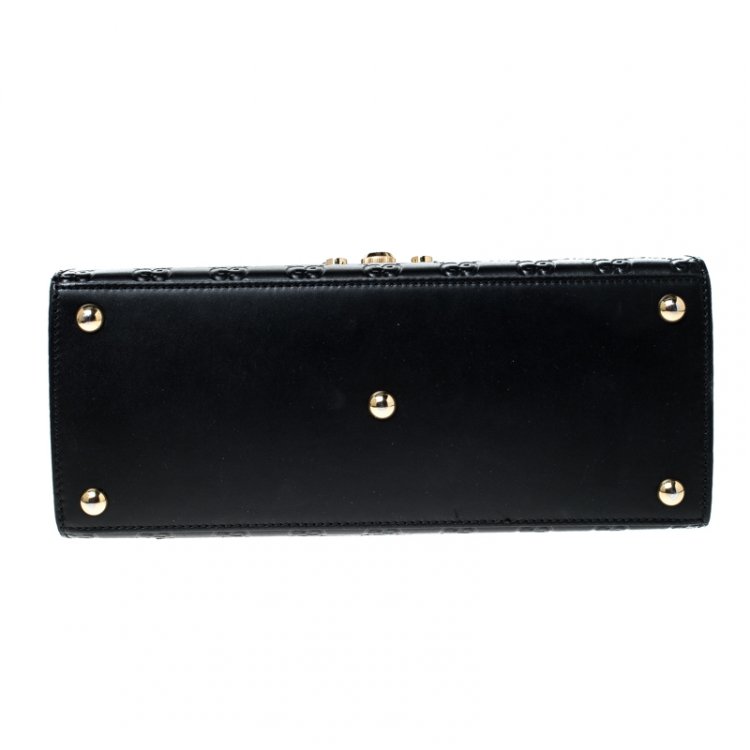 Pre Owned Gucci Black Guccissima Leather Small Padlock Top Handle Bag