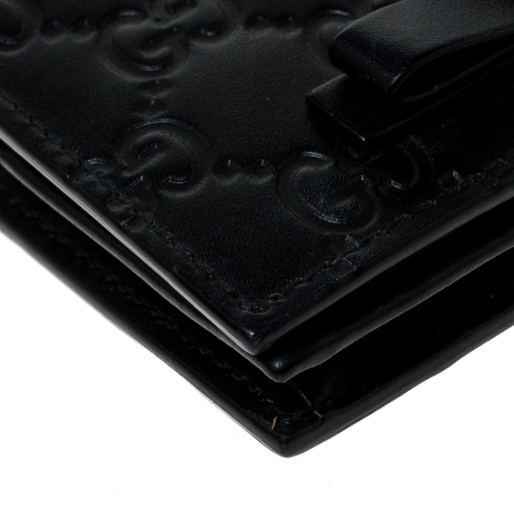 Pre Owned Gucci Black Guccissima Leather Bow Bifold Wallet