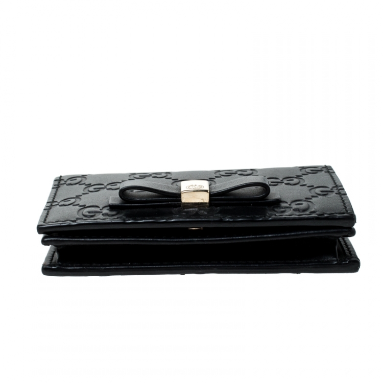 Pre Owned Gucci Black Guccissima Leather Bow Bifold Wallet