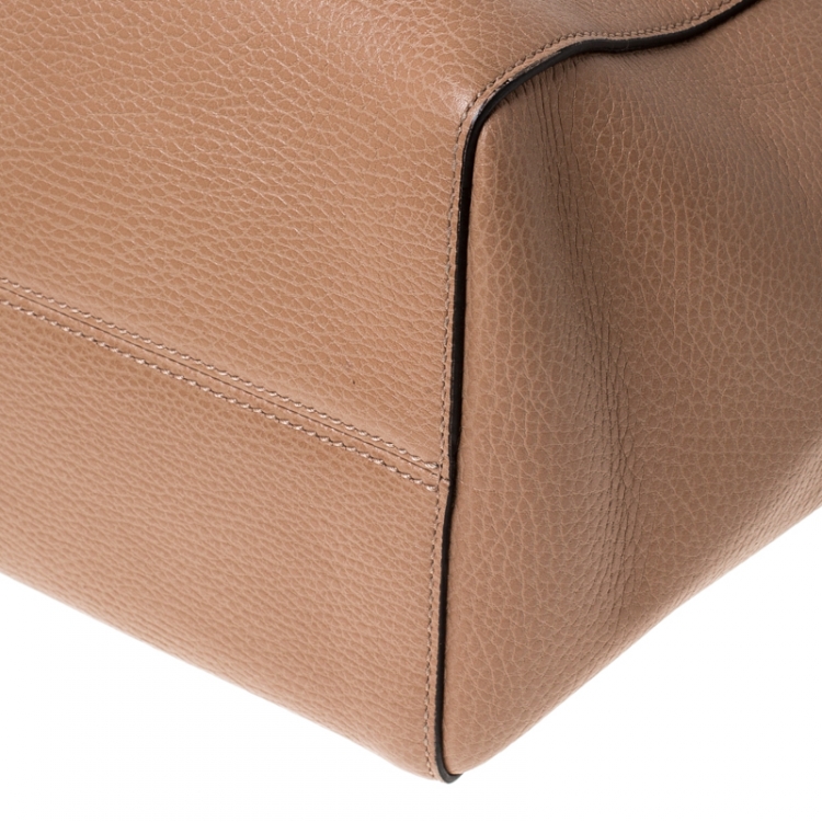 Pre Owned Gucci Beige Leather Large Swing Shopper Tote