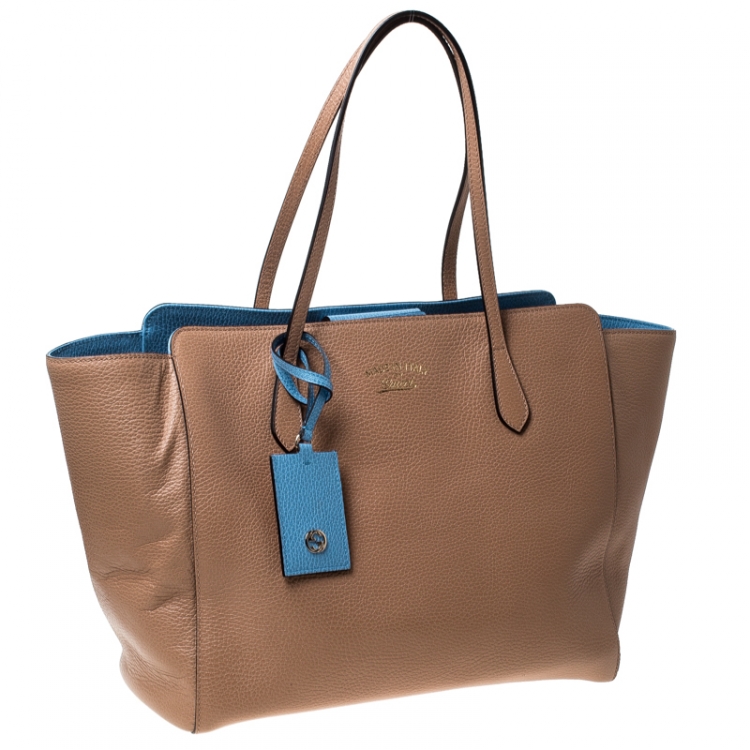 Pre Owned Gucci Beige Leather Large Swing Shopper Tote