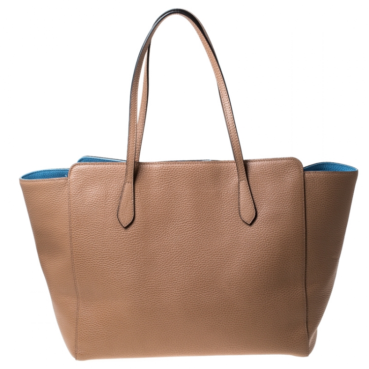 Pre Owned Gucci Beige Leather Large Swing Shopper Tote