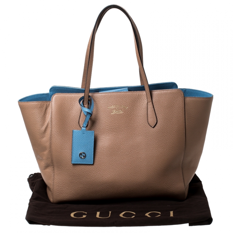 Pre Owned Gucci Beige Leather Large Swing Shopper Tote