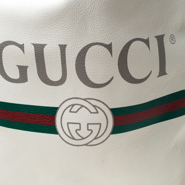 مملوكة مسبقًا Gucci Cream Drawstring Print Leather Backpack
