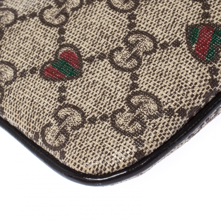 Pre Owned Gucci Beige/Brown GG Supreme Canvas Love Wristlet Clutch