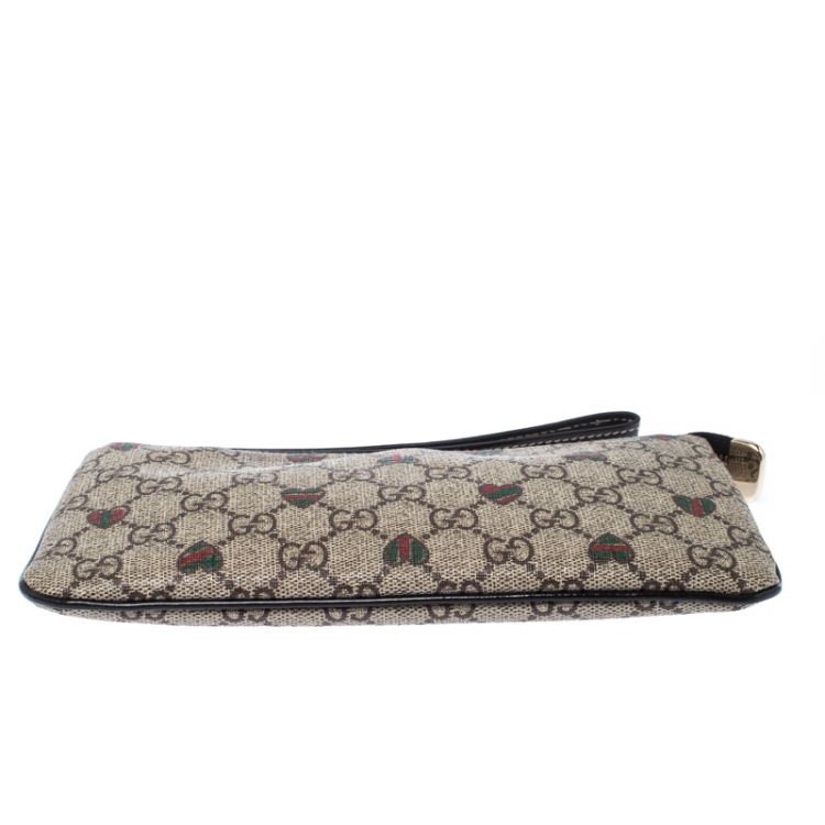 Pre Owned Gucci Beige/Brown GG Supreme Canvas Love Wristlet Clutch