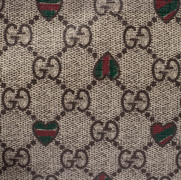 Pre Owned Gucci Beige/Brown GG Supreme Canvas Love Wristlet Clutch
