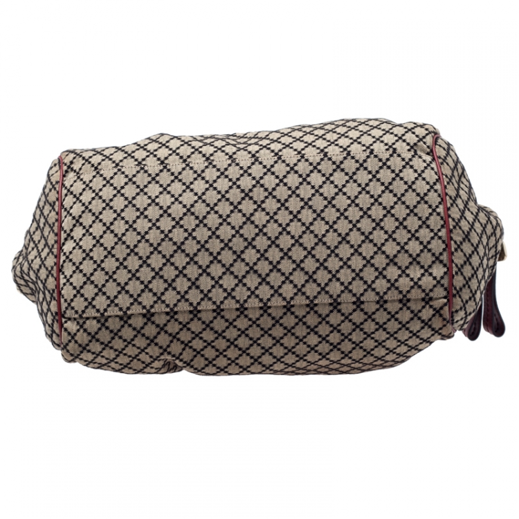 Pre Owned Gucci Beige/Red GG Canvas and Leather Medium Sukey Boston Bag