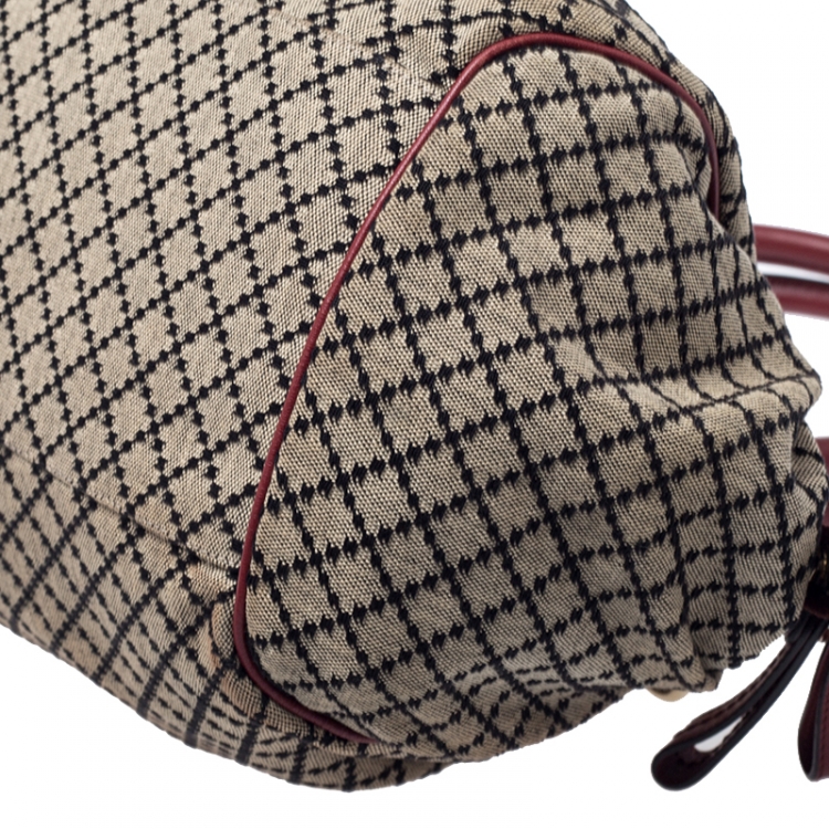 Pre Owned Gucci Beige/Red GG Canvas and Leather Medium Sukey Boston Bag