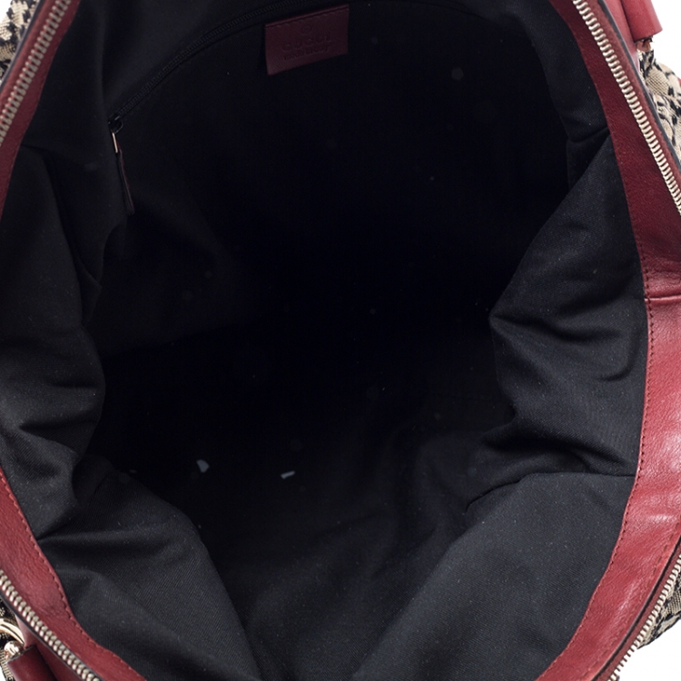 Pre Owned Gucci Beige/Red GG Canvas and Leather Medium Sukey Boston Bag