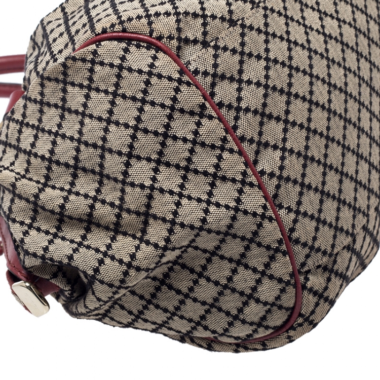 Pre Owned Gucci Beige/Red GG Canvas and Leather Medium Sukey Boston Bag