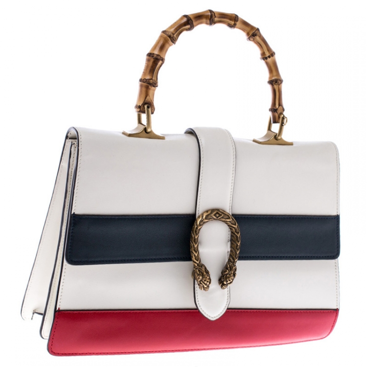 Pre Owned Gucci Tri Color Leather Bamboo Handle Large Dionysus Bag
