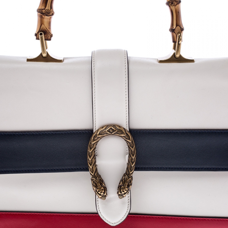 Pre Owned Gucci Tri Color Leather Bamboo Handle Large Dionysus Bag