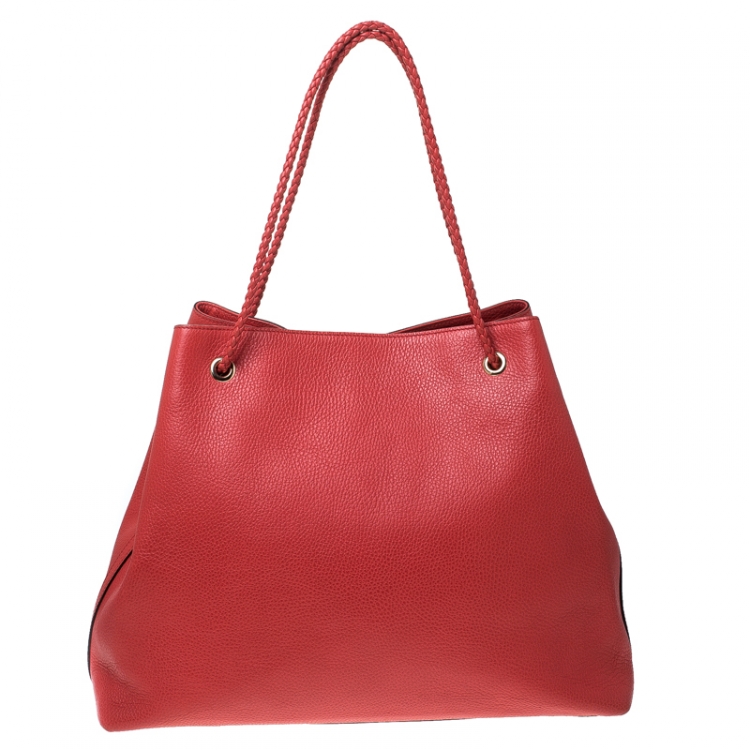 Pre Owned Gucci Red Braided Handle Leather Large Gifford Tote