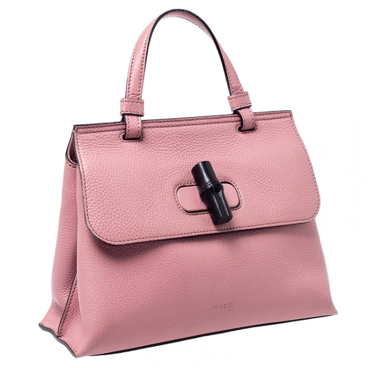 Pre Owned Gucci Pink Leather Bamboo Daily Top Handle Bag