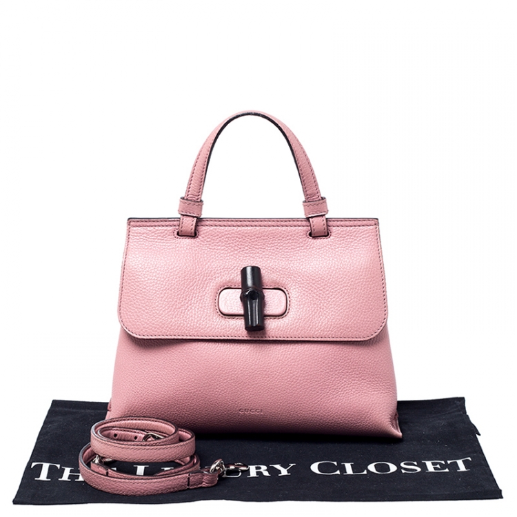 Pre Owned Gucci Pink Leather Bamboo Daily Top Handle Bag