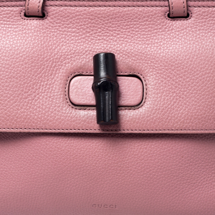 Pre Owned Gucci Pink Leather Bamboo Daily Top Handle Bag