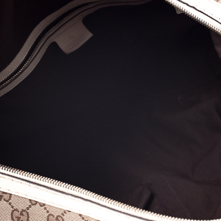 Pre Owned Gucci Beige/Cream GG Canvas and Leather Medium Horsebit Nail Boston Bag