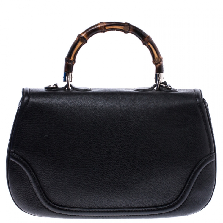 Pre Owned Gucci Black Leather Large New Bamboo Tassel Top Handle Bag