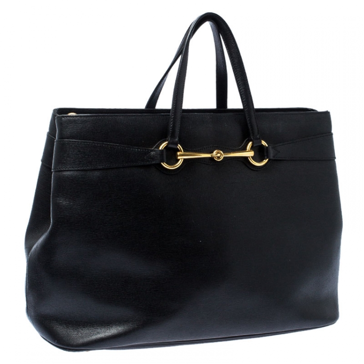 Pre Owned Gucci Black Leather Large Bright Bit Tote