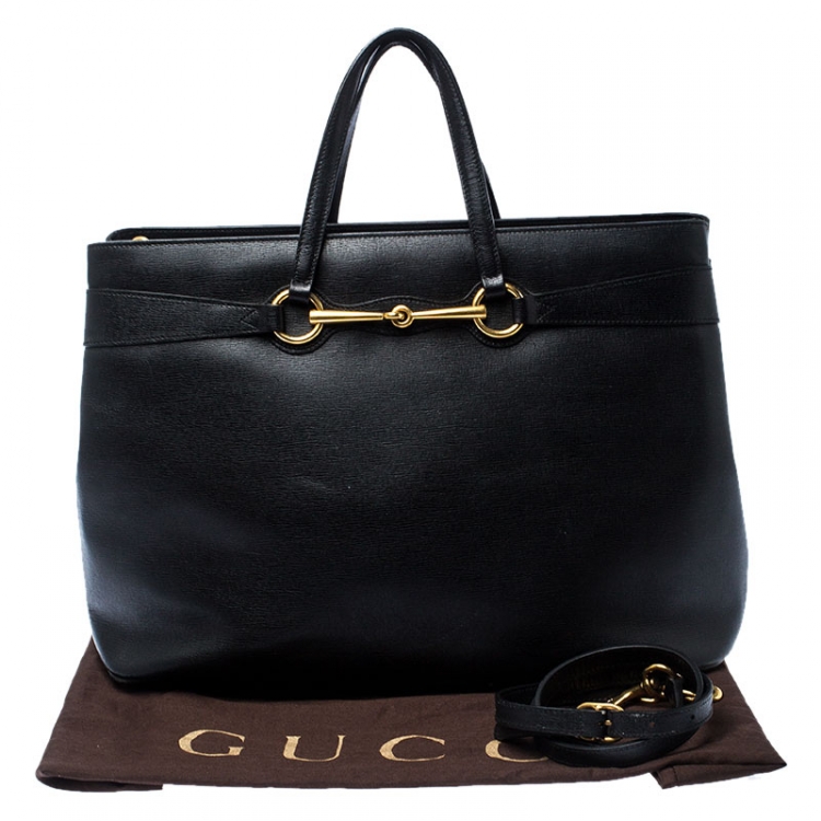 Pre Owned Gucci Black Leather Large Bright Bit Tote