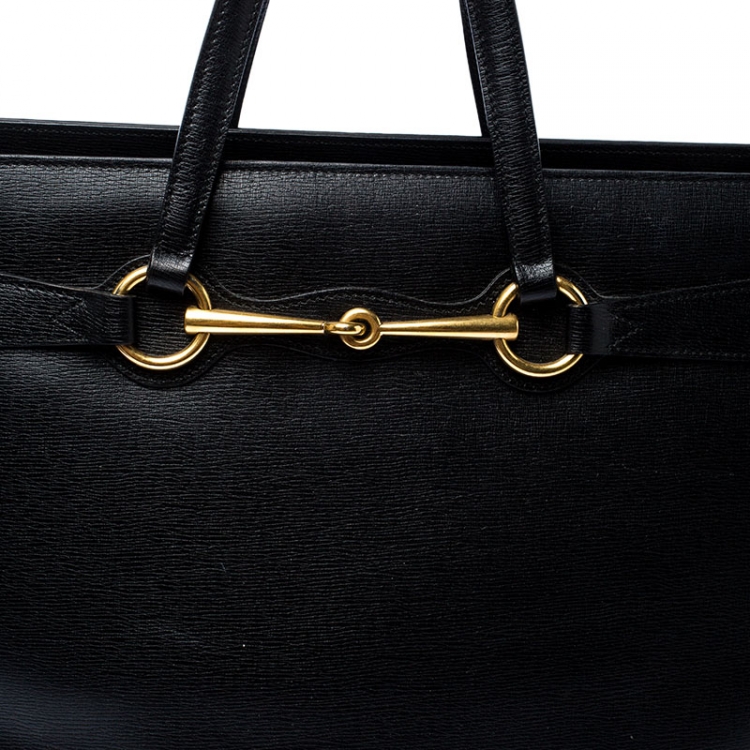 Pre Owned Gucci Black Leather Large Bright Bit Tote