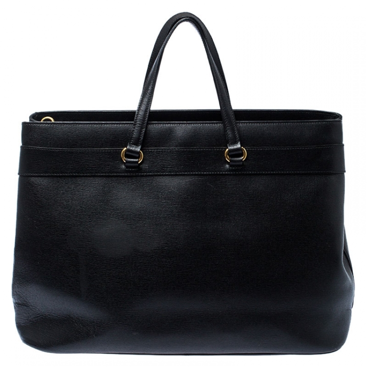 Pre Owned Gucci Black Leather Large Bright Bit Tote