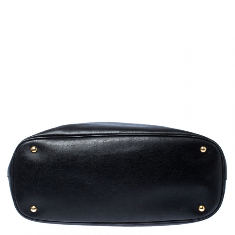 Pre Owned Gucci Black Leather Large Bright Bit Tote