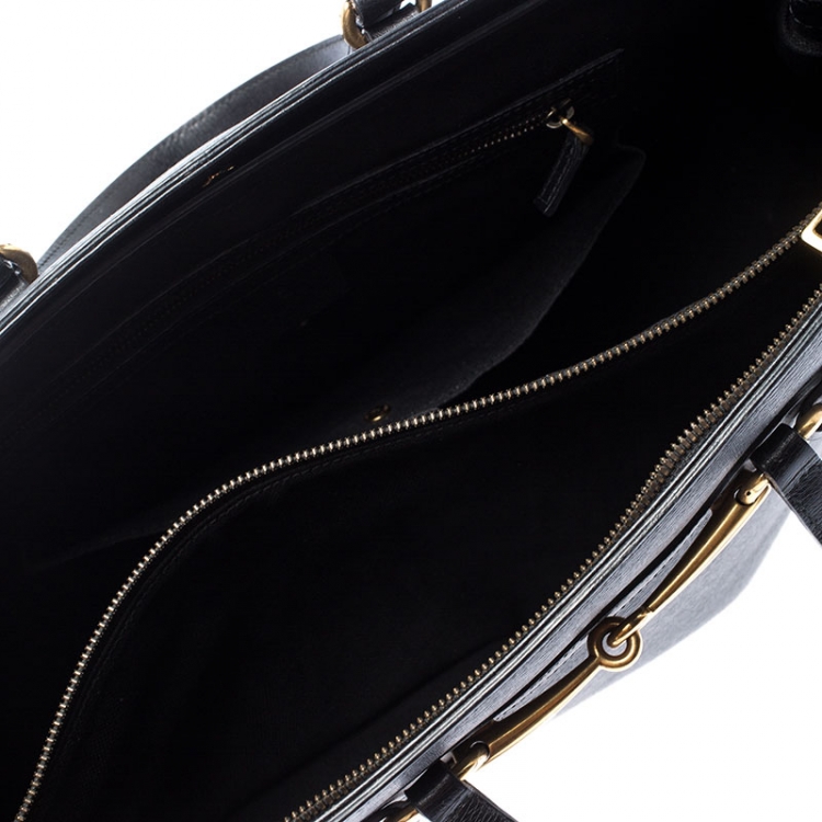 Pre Owned Gucci Black Leather Large Bright Bit Tote