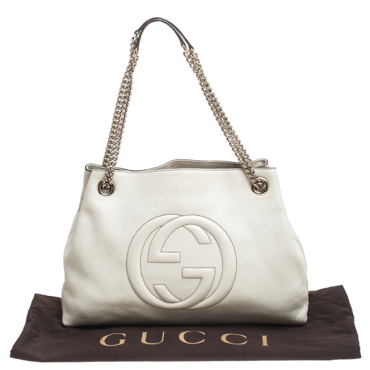 Pre Owned Gucci Off White Leather Medium Soho Tote