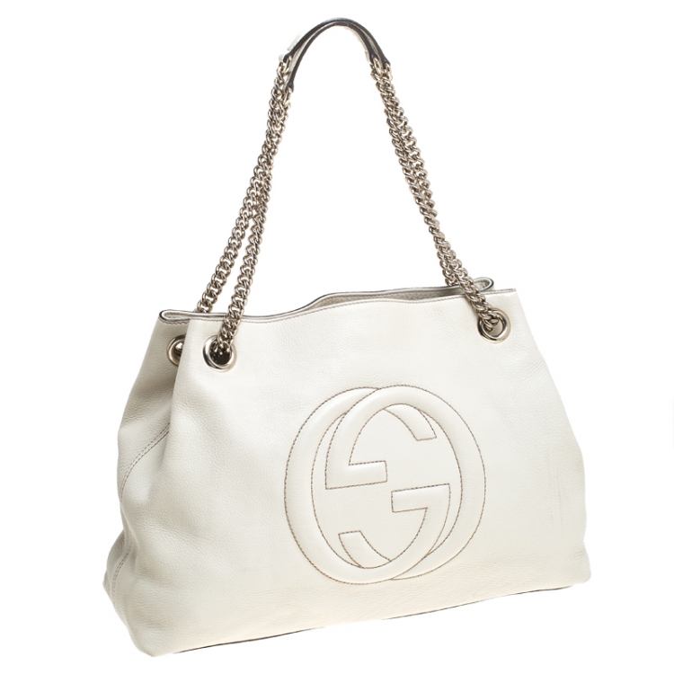Pre Owned Gucci Off White Leather Medium Soho Tote