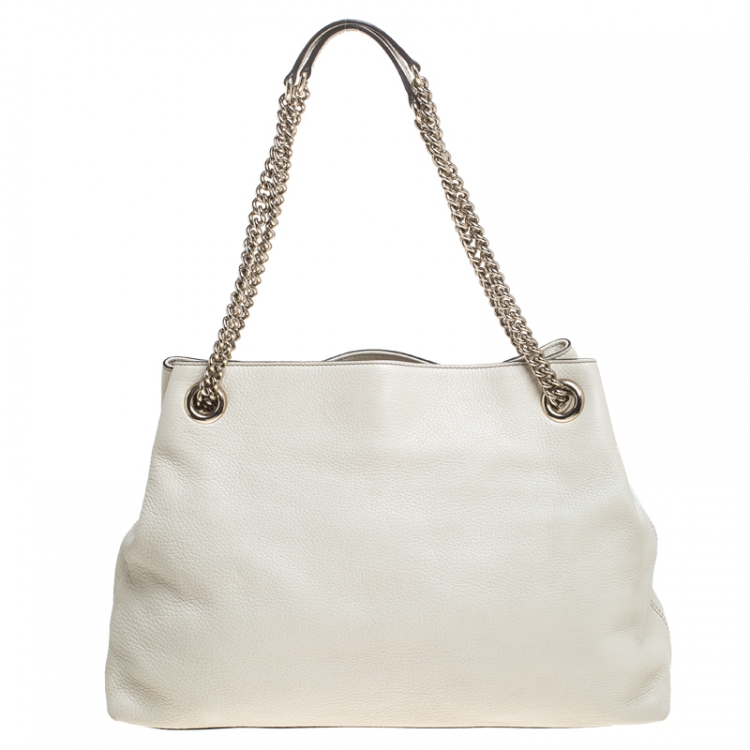 Pre Owned Gucci Off White Leather Medium Soho Tote