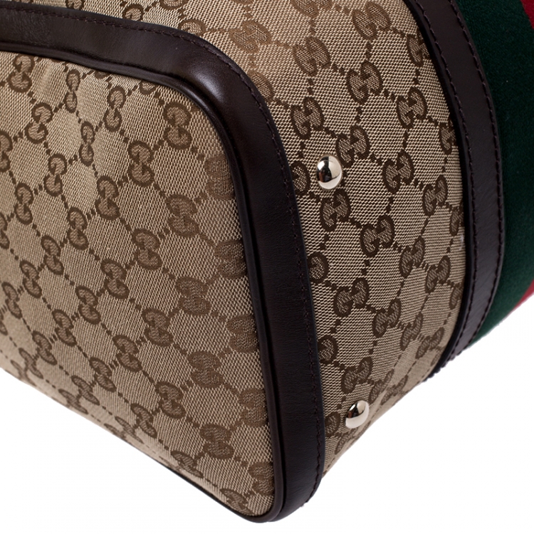 Pre Owned Gucci Brown/Beige GG Canvas Medium Vintage Web Boston Bag