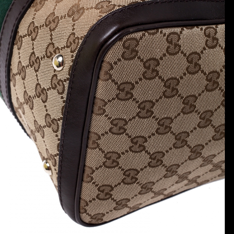 Pre Owned Gucci Brown/Beige GG Canvas Medium Vintage Web Boston Bag