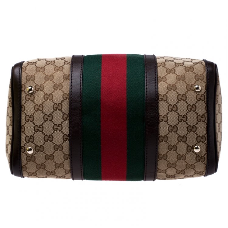 Pre Owned Gucci Brown/Beige GG Canvas Medium Vintage Web Boston Bag