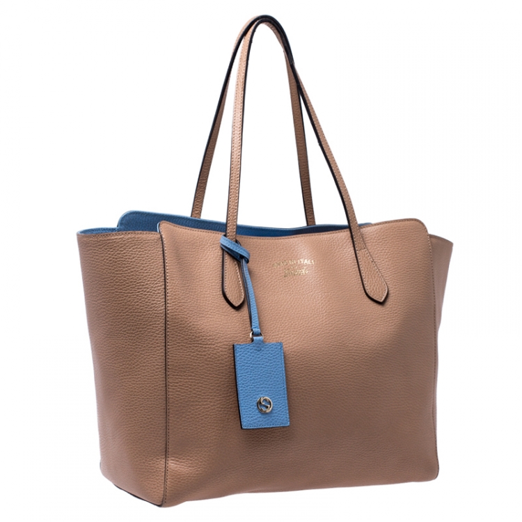 Pre Owned Gucci Beige Leather Large Swing Shopper Tote