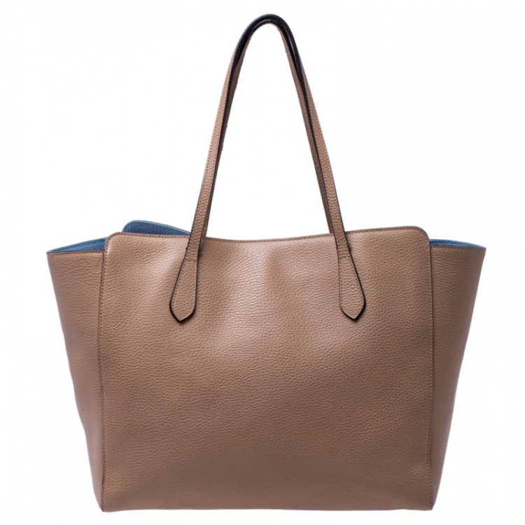 Pre Owned Gucci Beige Leather Large Swing Shopper Tote