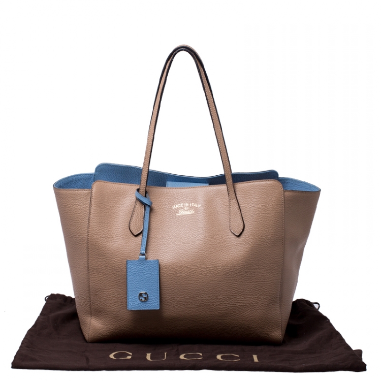 Pre Owned Gucci Beige Leather Large Swing Shopper Tote