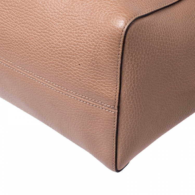 Pre Owned Gucci Beige Leather Large Swing Shopper Tote