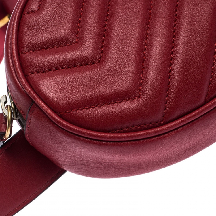 Pre Owned Gucci Red Matelassé Leather GG Marmont Belt Bag