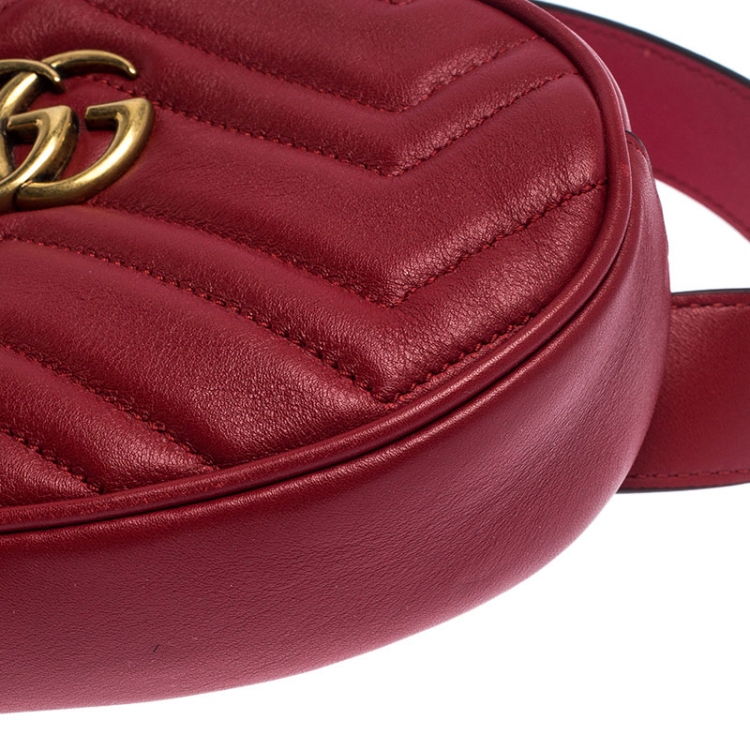 Pre Owned Gucci Red Matelassé Leather GG Marmont Belt Bag