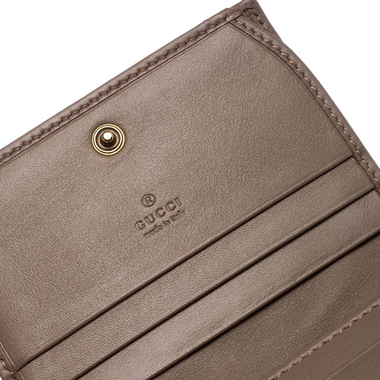 Pre Owned Gucci Dark Beige Matelasse Leather GG Marmont Card Case