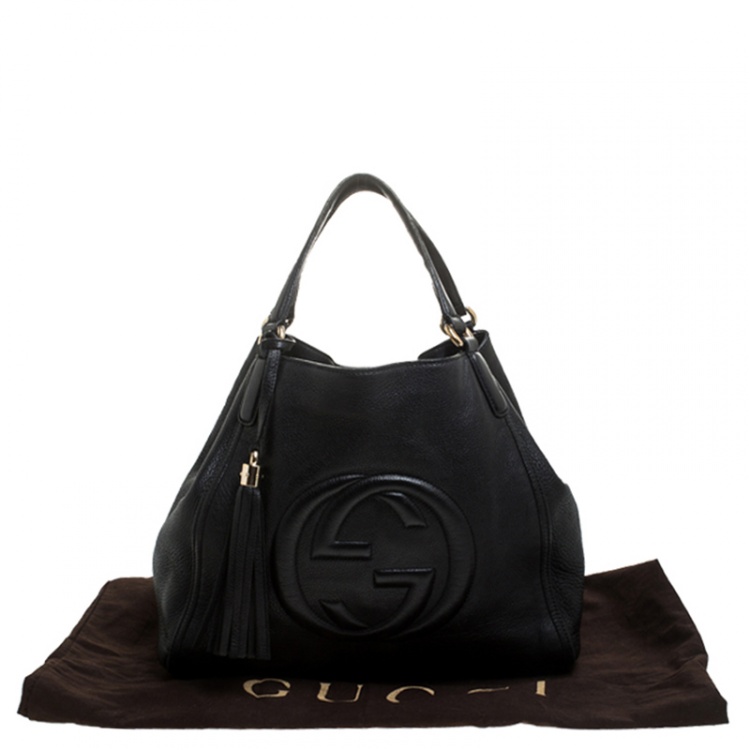 Pre Owned Gucci Black Pebbled Leather Medium Soho Bag