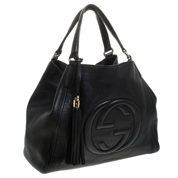 Pre Owned Gucci Black Pebbled Leather Medium Soho Bag
