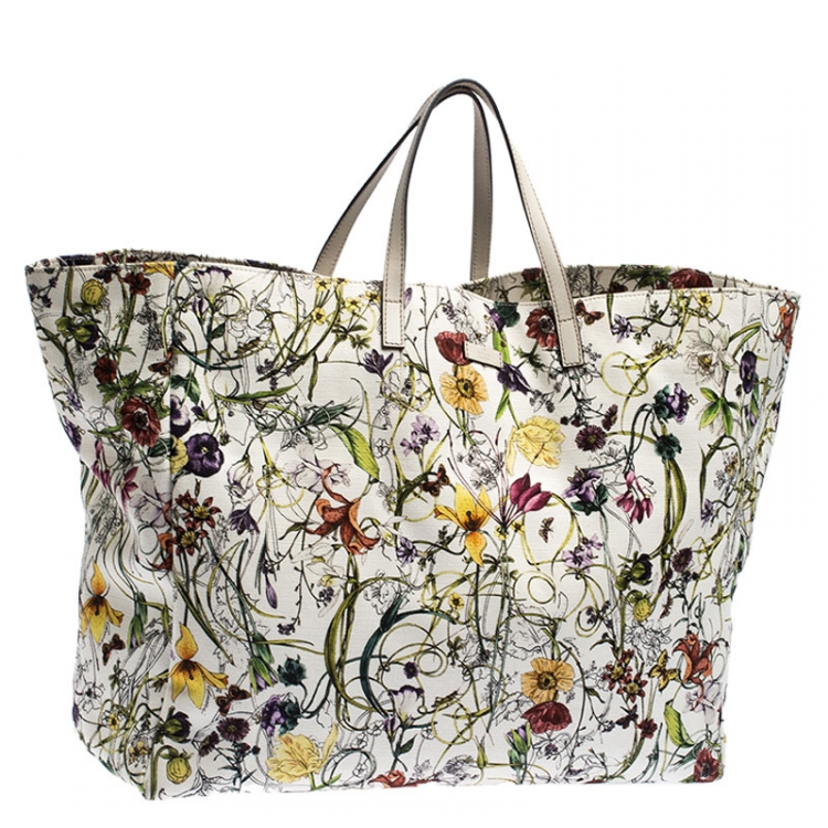 Pre Owned Gucci Multicolor Floral Canvas Large Shopper Tote